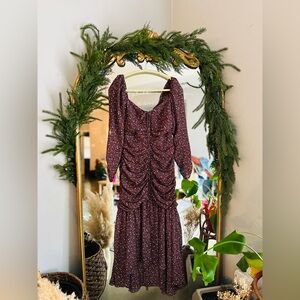 Astr the label brown floral midi long sleeve dress medium